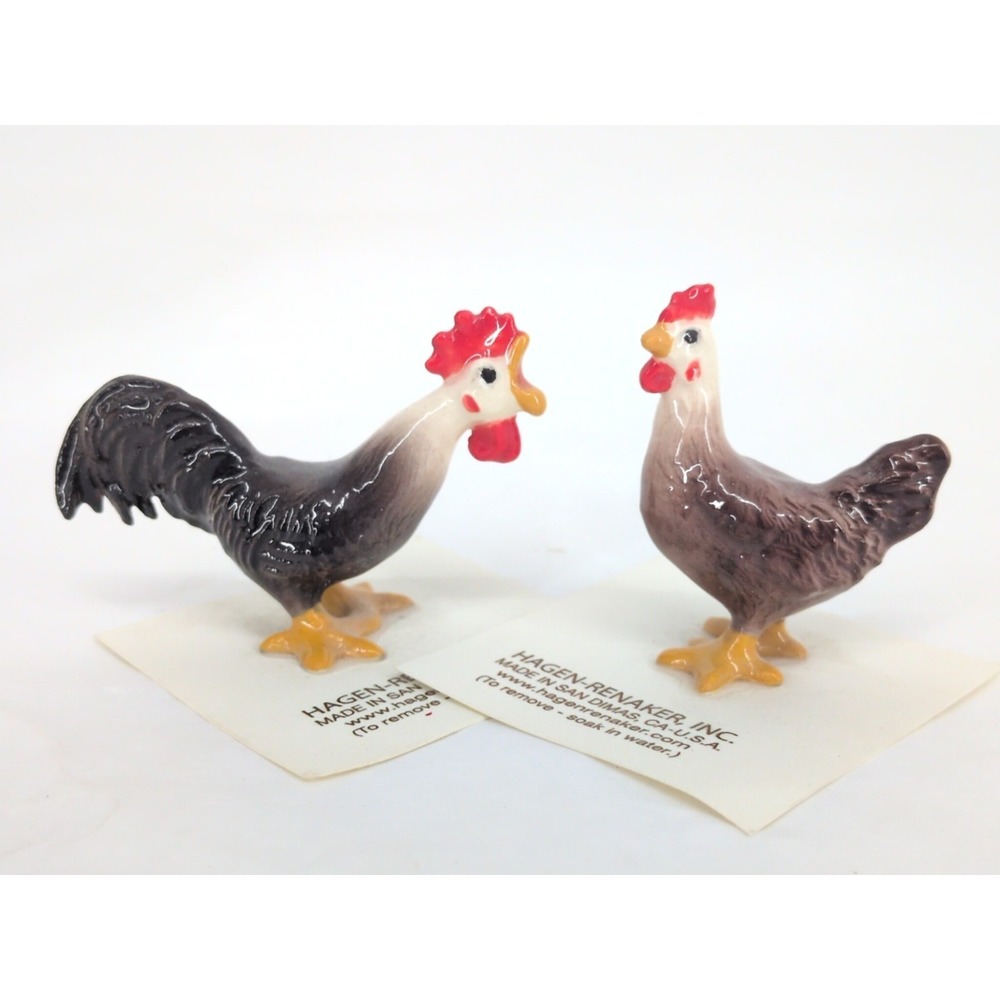 Vintage Hagen Renaker Chicken Longhorn Rooster Hen On Card Retired Miniature